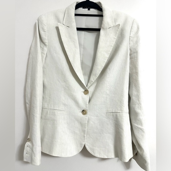 Theory Pin Stripe Linen Blend Blazer 4 - Picture 1 of 4